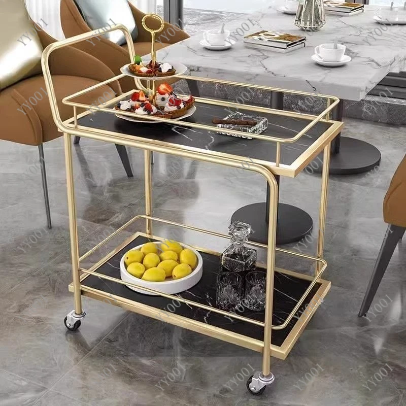 Nordic Gold Metal Rolling Cart Multi-layer Storage Trolley Hotel Restaurant Wine & Food Serving Cart