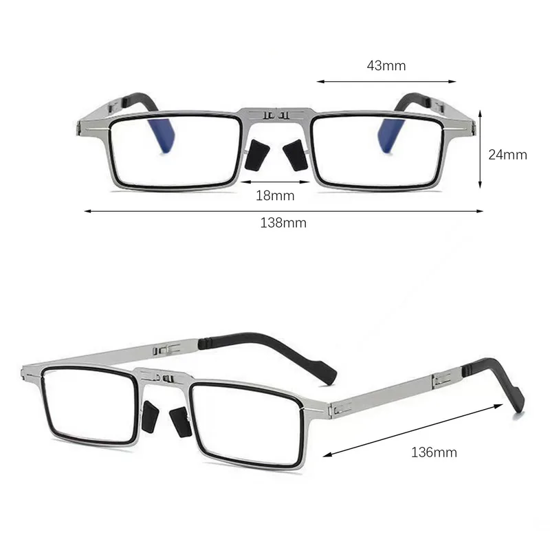 แบบพกพาพับ Kacamata Baca Blue Light การปิดกั้นสำหรับผู้ชายโลหะรอบสแควร์ Elder แว่นตา Diopters Presbyopia Gafas