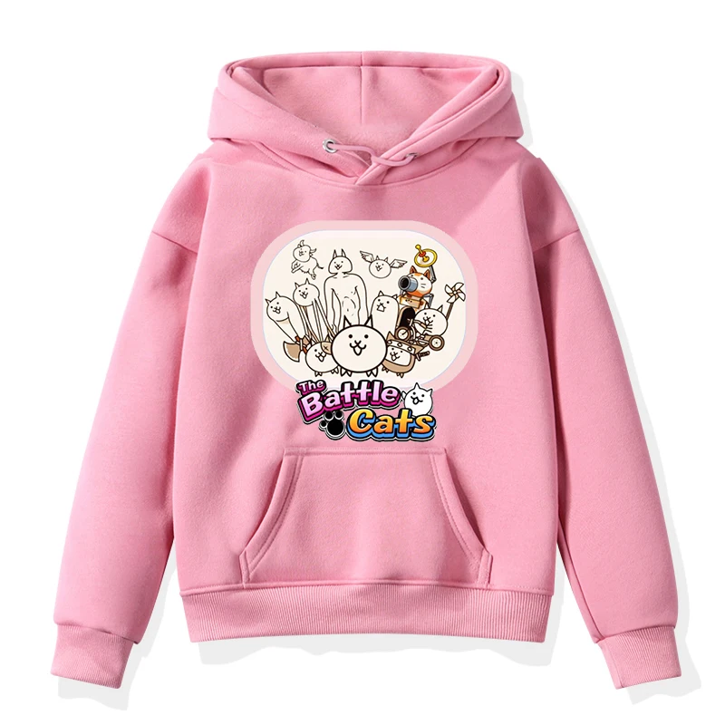 Game The Battle Cats Pattern Hoodie Cute Cartoon Girls Pullover Children\'s Clothing Anime Sweatshirt for Kids Boys Outerwear