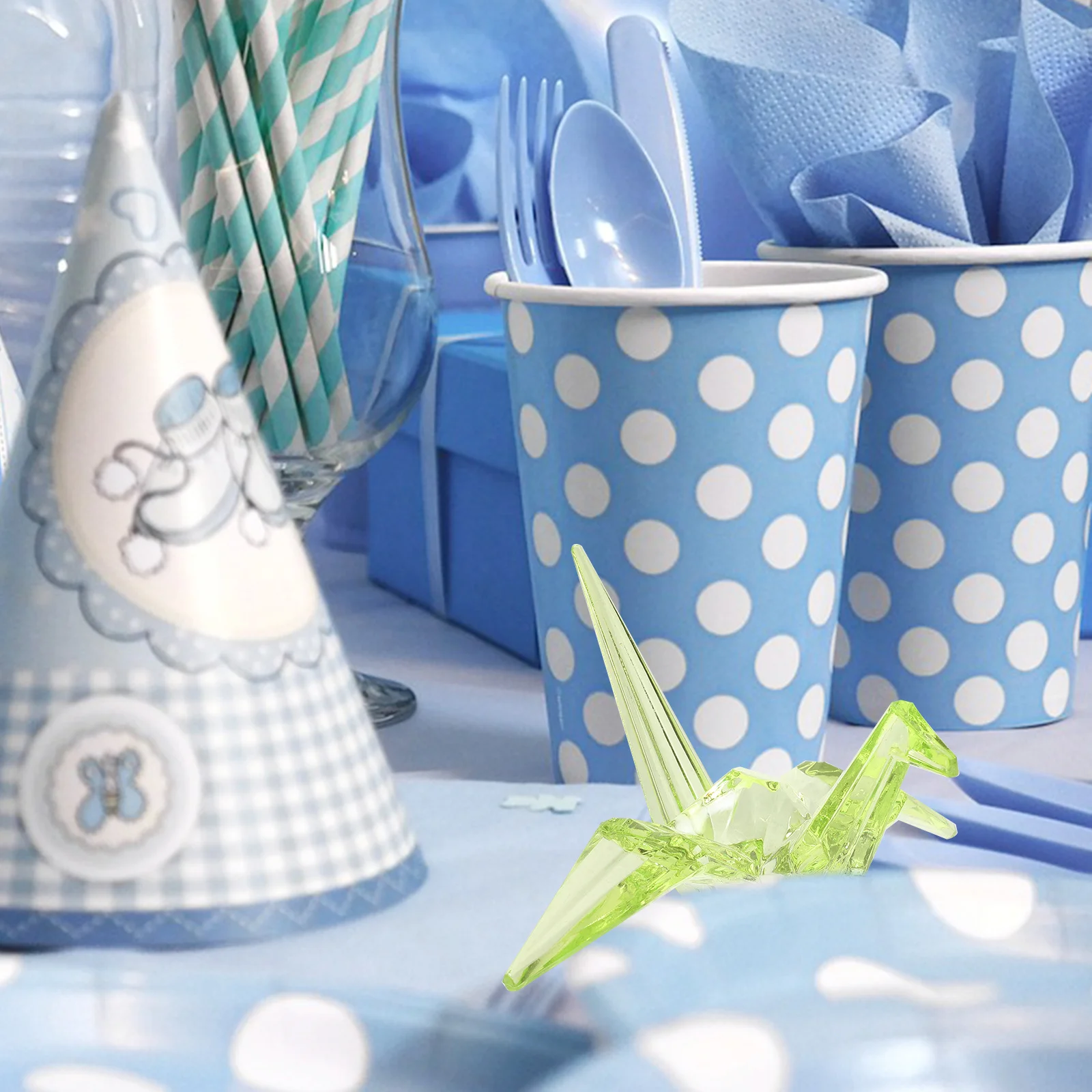 

Grass Green Origami Crane Acrylic Decoration For Home Decor Crafts Holiday Party Wedding Festival Layout Props