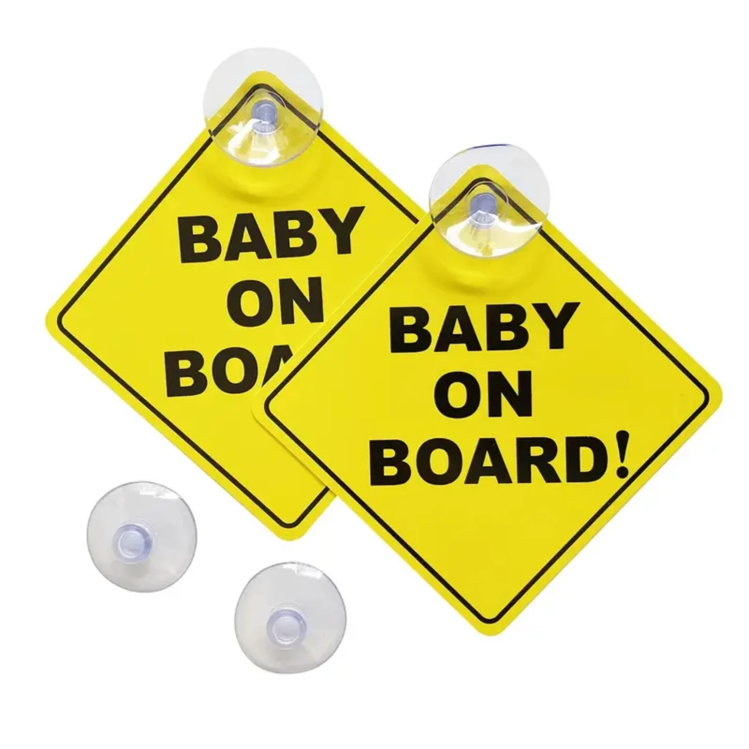 Top-Quality Set of 2 Bright Yellow Sequin Baby Car Holder Sticker with Powerful Suction Discs - Essential Safety Sign for Your V
