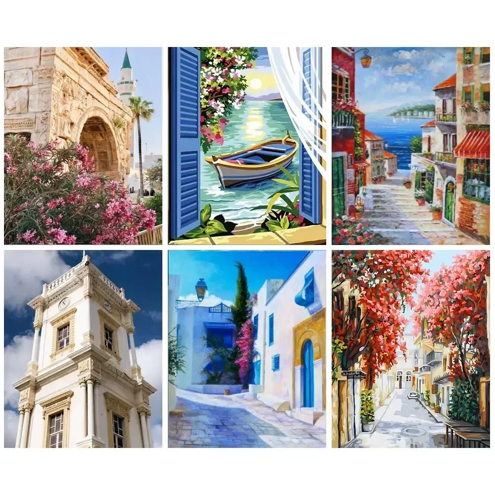 

639038 Painting By Numbers Buildings Acrylic Paints Pictures By Numbers Scenery Painting Home Decor