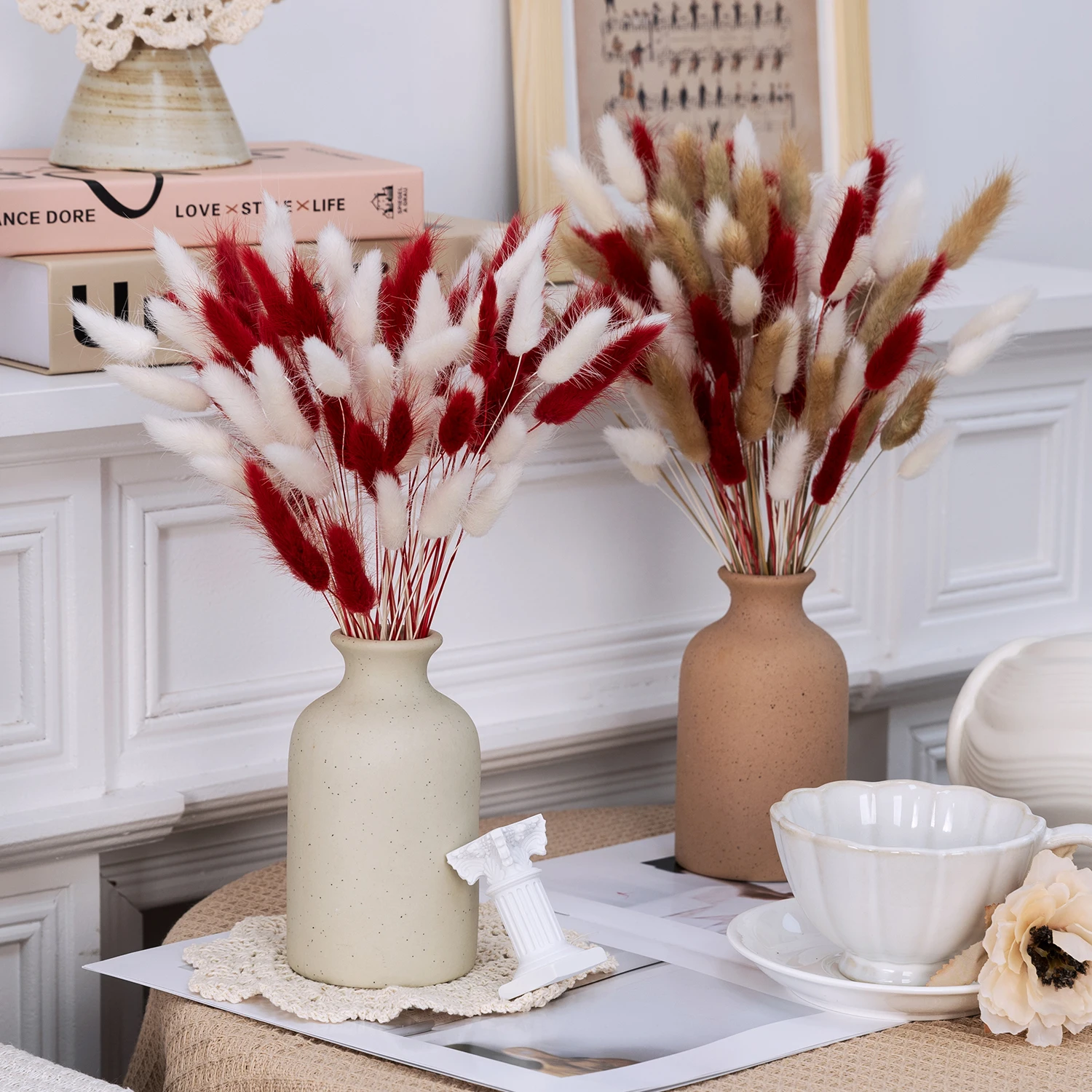 

90PCS Fluffy Dried Bunny Tail Grass Pampas Christmas Festival Home Party Vase Table Decoration Lagurus Ovatus DIY Arrangements