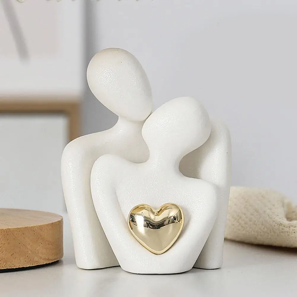 Light Luxury Couple Hugging Figurine Ceramic Couple Statue Abstract Modern Sculpture Love Figurines Art Craft Couple Home Decor