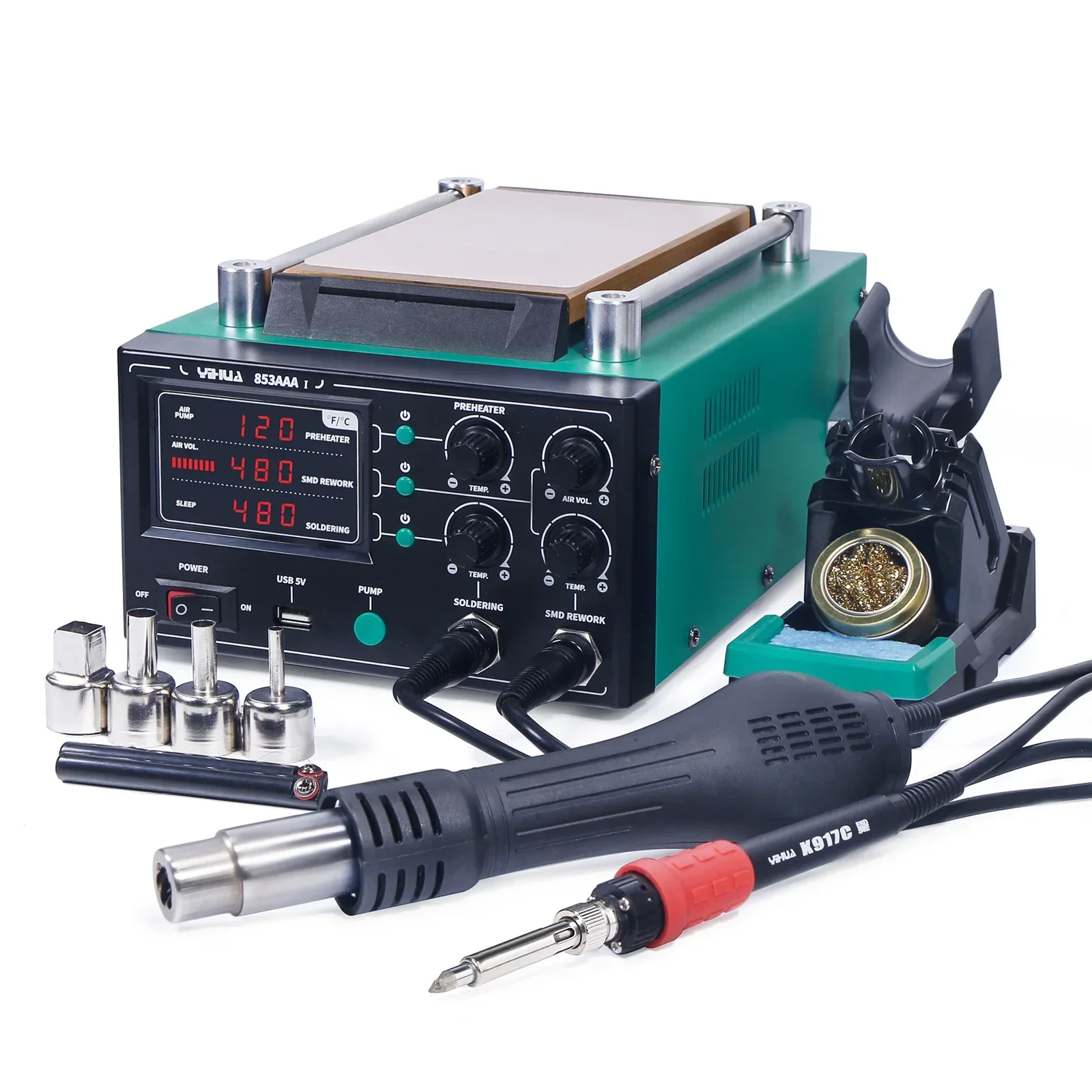 YIHUA 853AAA-I basic version 3 in 1 digital SMD soldering desoldering hot air preheat BGA rework soldering station