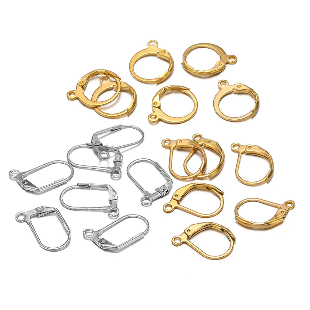 20Pcs Stainless Steel Earrings Hoop Earring Clasps Fitting Ear Wire Setting Base for DIY Earrings Connectors Jewelry Making