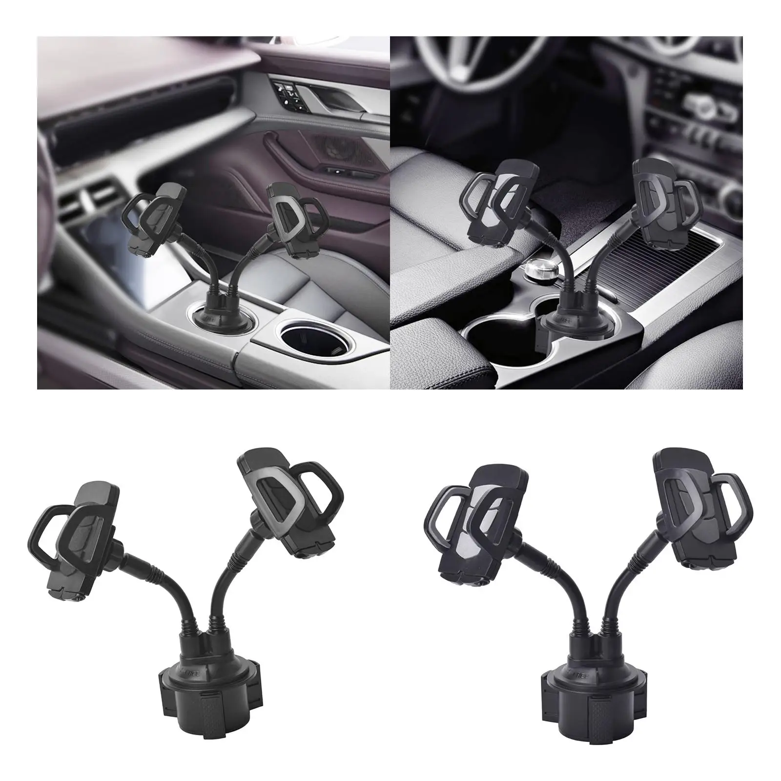 

Double Phone Holder for Car Cup Holder Anti Slip Silicone Pad Adjustable