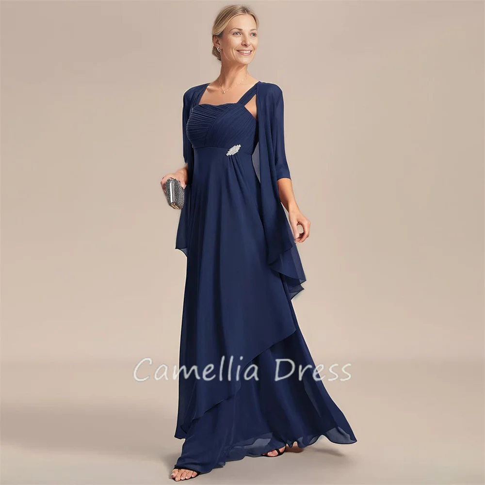 Stunning Square Neck Mother Of The Bride Dress A-Line Chiffon Two-Piece Elegant Formal Dresses Vestidos Mae Da Noiva Casamentos