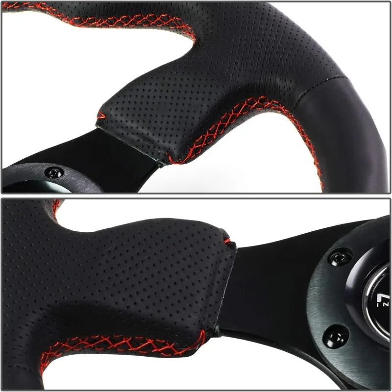 عجلة قيادة معززة من NRG Innovations RST-012R-RS (عجلة قيادة جلدية رياضية مقاس 320 مم مع غرزة حمراء)