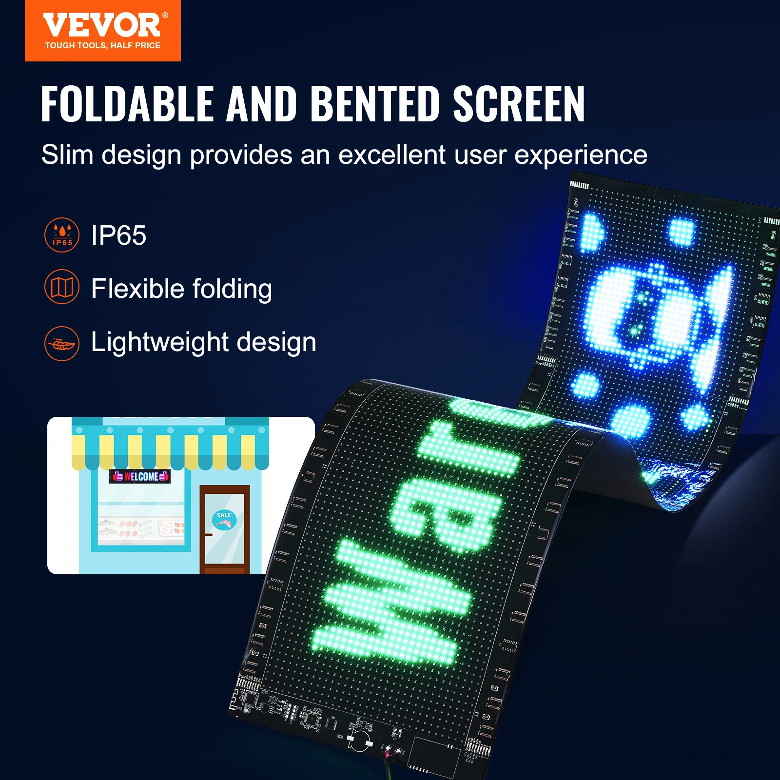 VEVOR Programmierbares LED-Schild, P5-Vollfarb-LED-Scrolling-Panel, DIY-Anzeigetafel mit Benutzerdefiniertem Textanimationsmuster, Bluetooth-App-Steuerung, Nachrichten-Ladenschild 83,5 x 20 cm