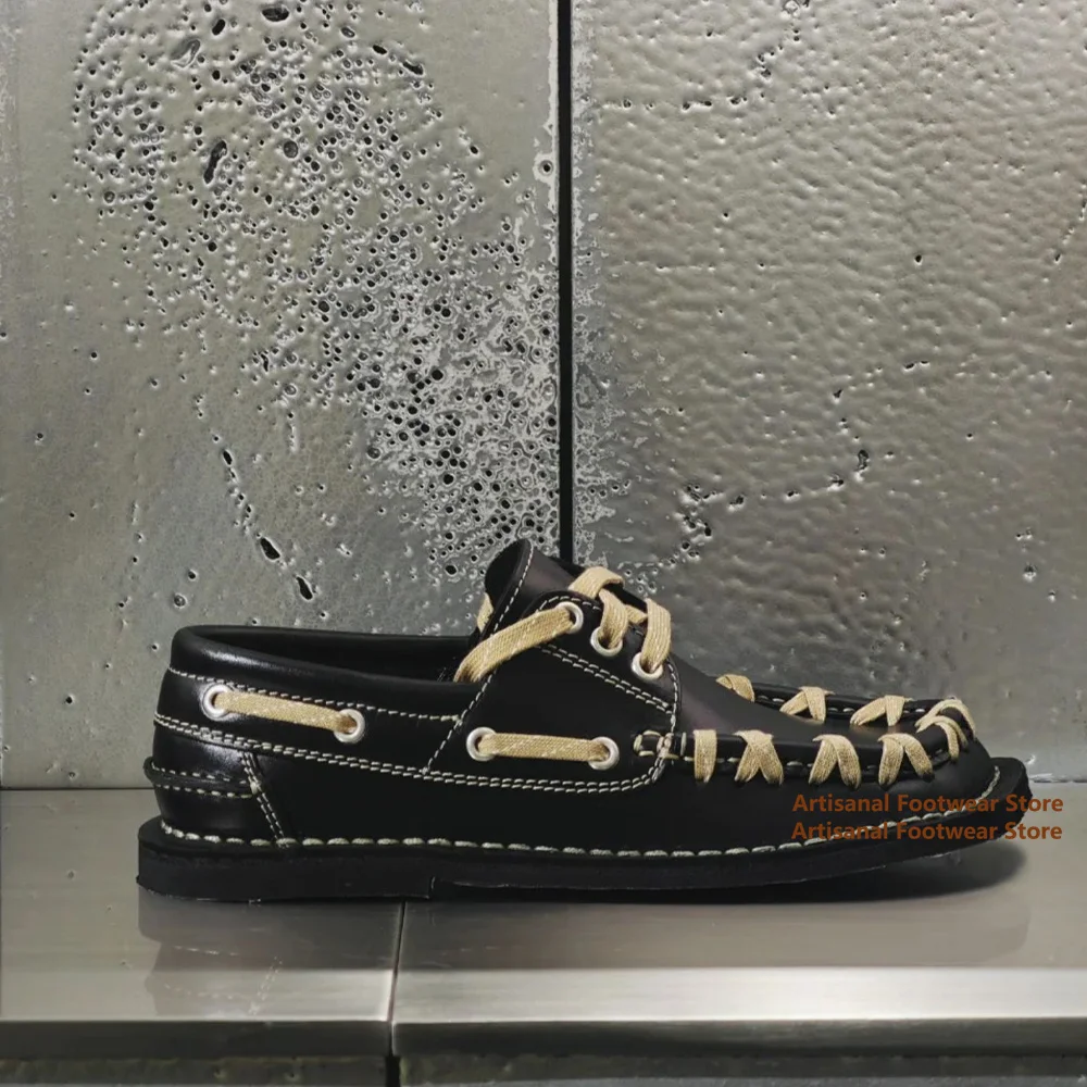 Cross-Strapped Brown/black Leather Shoes Vintage Square-Toe Derby Shoes Flat-Soled Loafers Trendy Multi-Colors Men's Shoes