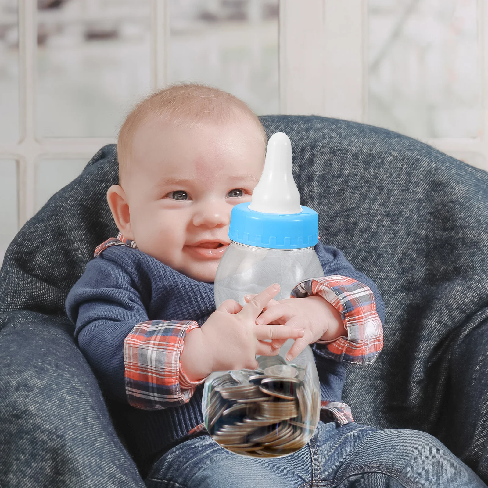 

Funny Bottle Piggy Bank Blue Durable PVC Money Box Room Decoration Saving Pot Cash Box for