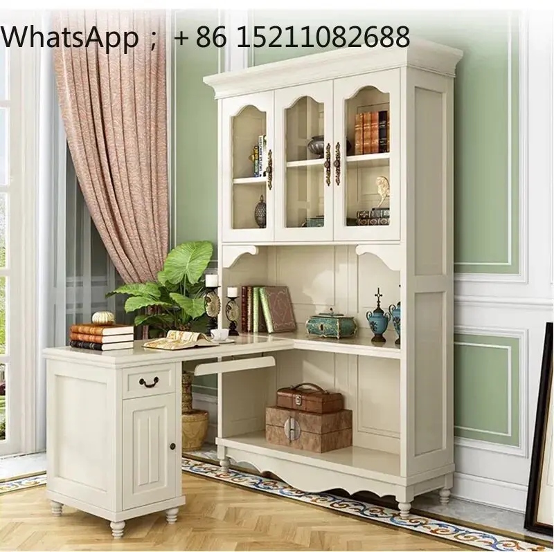 SCY solid wood corner desk bookcase combination home desk bookshelf integrated writing desk study table