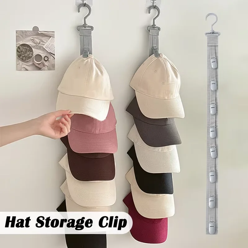 Hanging Hat Organizer with Clips Space-Saving Cap Storage Rack for Baseball Caps, Fits Closet Door, Bedroom & Wall