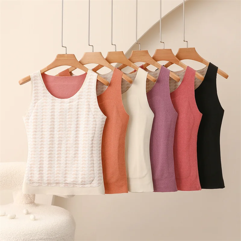 Thickened Fleece Warmth Vest Women's Seamless Inner Wear Top Large Size Sleeveless Underwear Base Layer Shirt for Autumn Winter