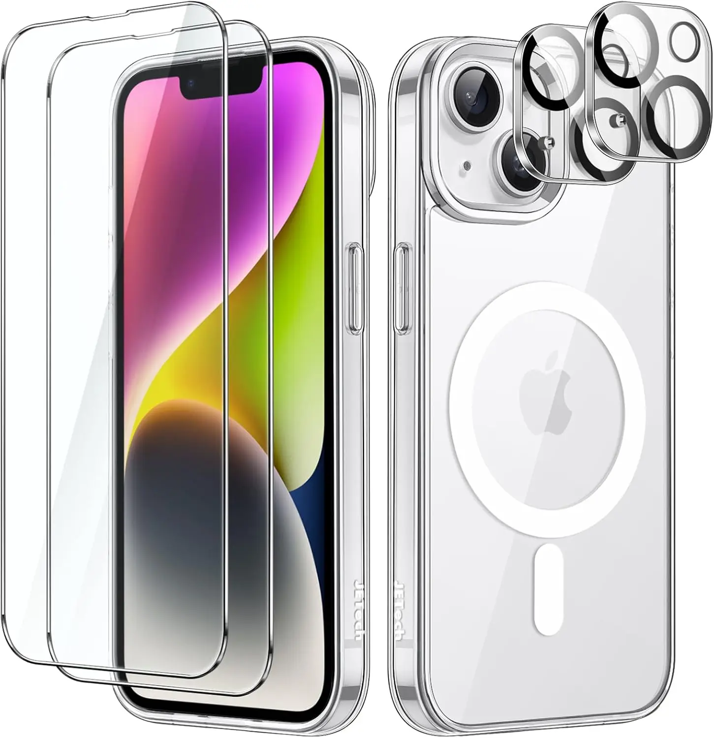 

5-in-1 magnetic protective case for iPhone 11 12 13 14 15 Pro Max, with 2-piece tempered glass screen protector and camera lens