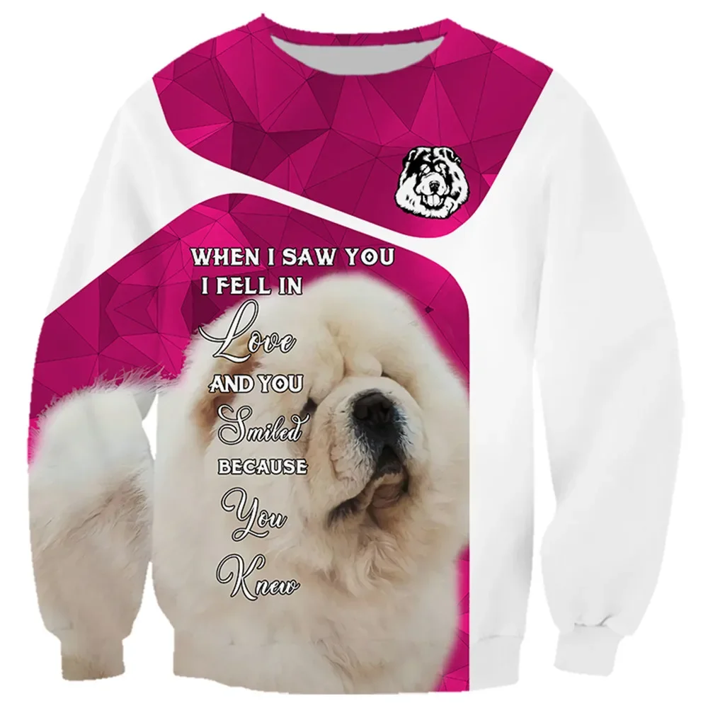 HX Chow Chow Sweatshirt 3D Graphic When I Saw I Fall In Love Pullover Tops Harajuku Sportswear Funny Animals Sportswear