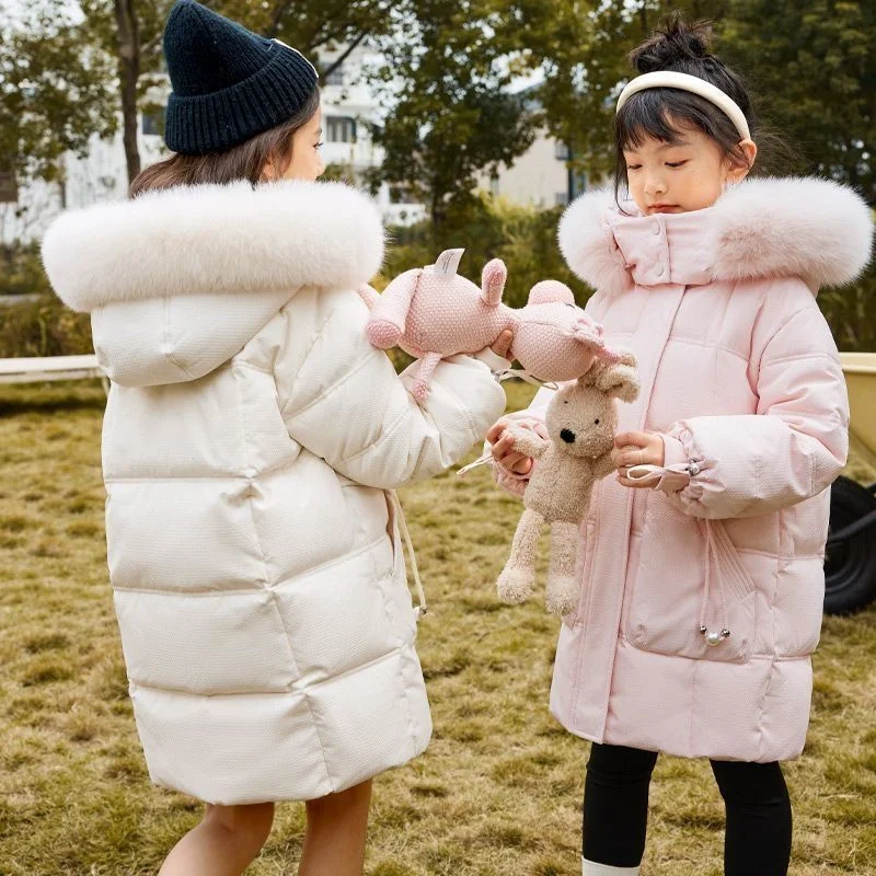 

Girls Down Coat Jacket Cotton Windbreak 2023 Beige Warm Plus Thicken Velvet Winter Children's Clothing -10 Degrees Below Zero