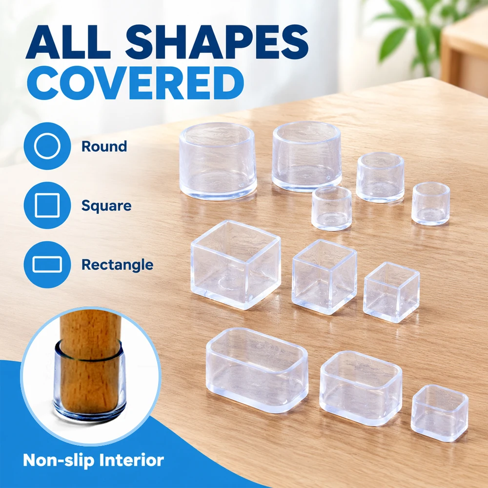 4-12Pcs Rubber Round Square Floor Protector Caps Chair Legs Furniture Pads Screw on Car Leveling Feet Covers Pipe Plug Table