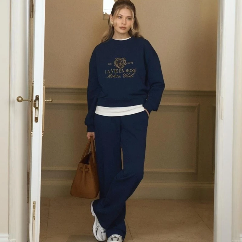 TARUXY レジャーロングパンツスウェットシャツレディーススーツファッション刺繍長袖プルオーバールーズパンツ秋 2 アイテムスーツ