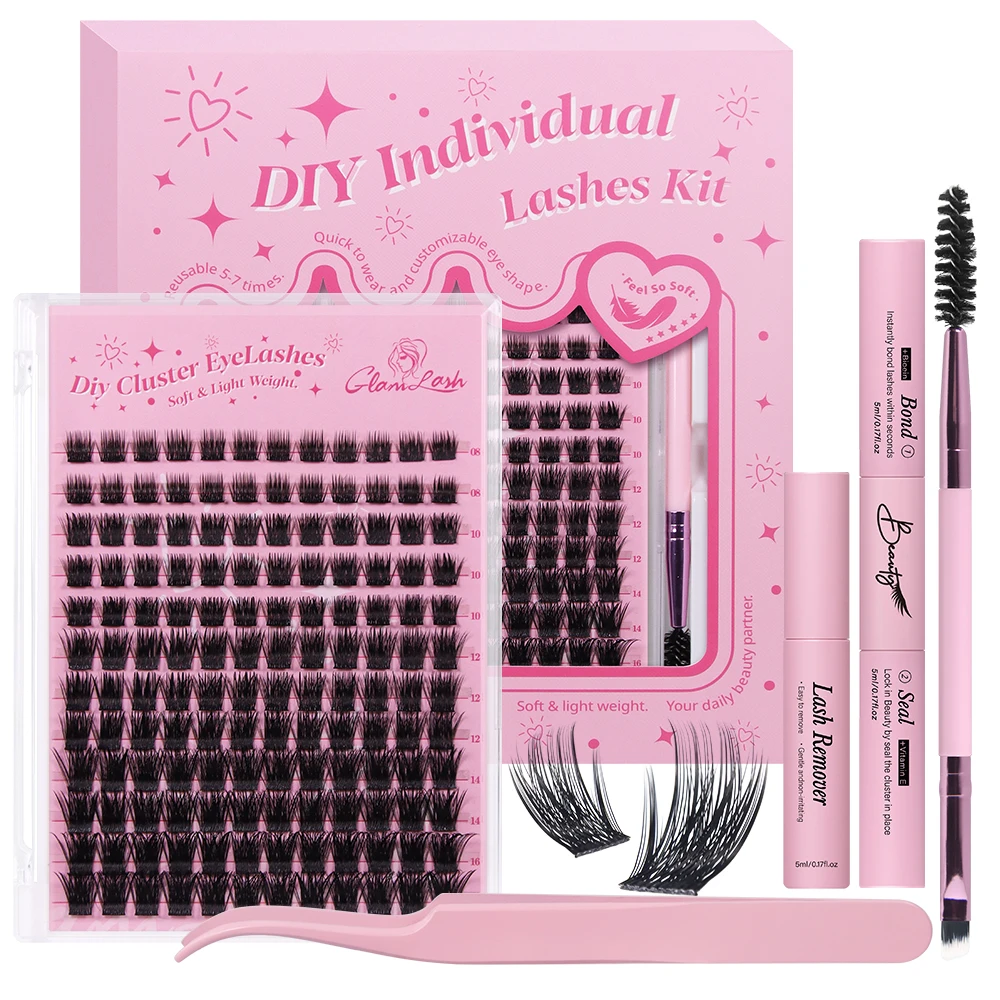 

Накладные ресницы GLAMLASH 8-16 мм, пучки, натуральные, с клеем, для макияжа, инструмент для нанесения