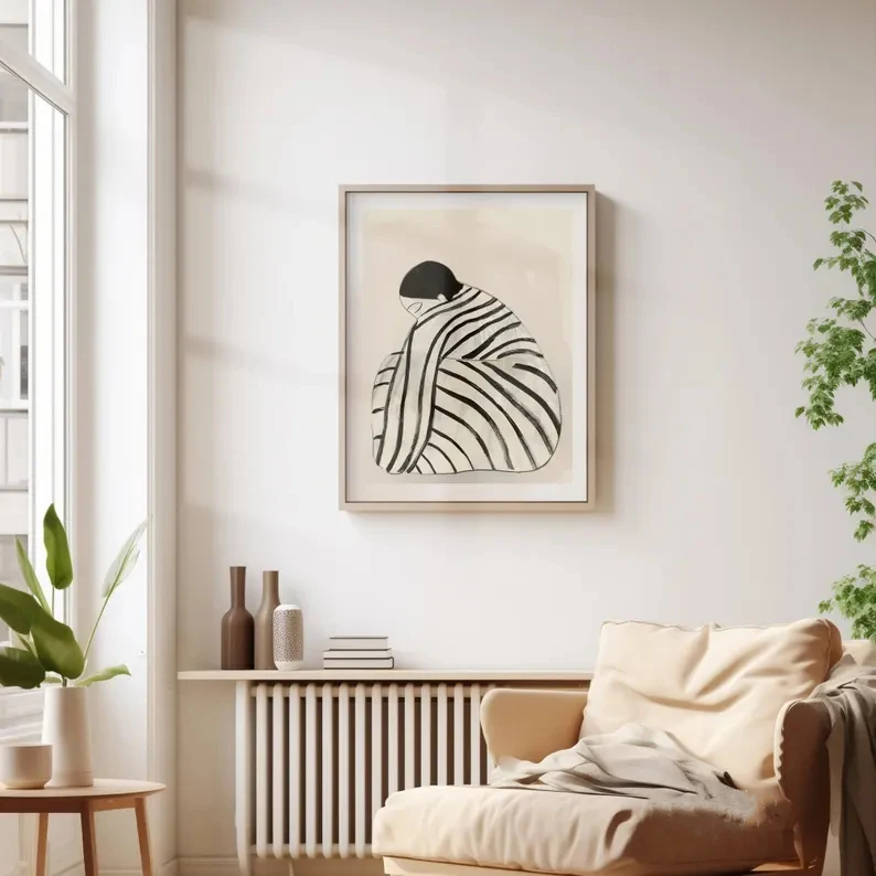 الموضة مجردة شريط امرأة المشارك النوم الشكل اللون قماش اللوحة العصرية جدار الفن لغرفة المعيشة ديكور المنزل #3