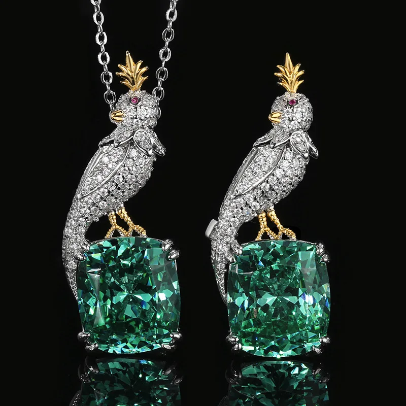 

2025 New Jewelry Gold Plated Para Green Vintage Magpie Brooch Set 14*16