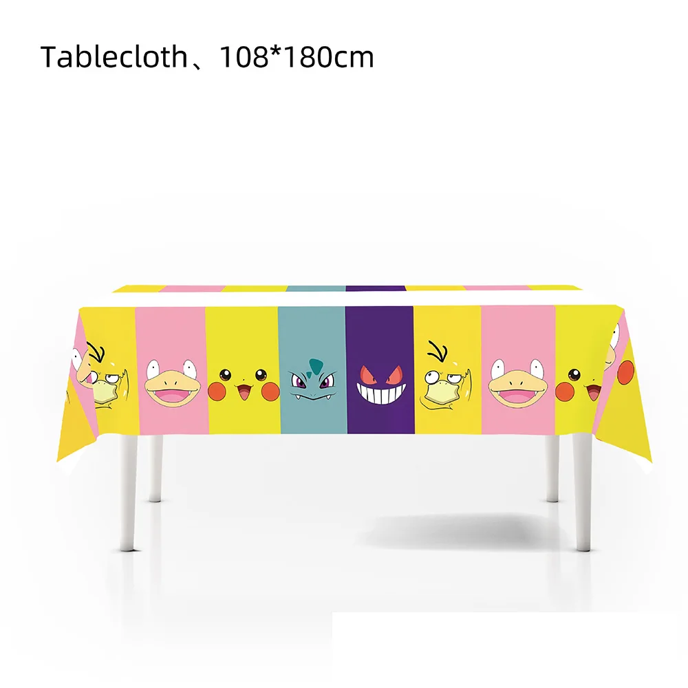 Pokemon Verjaardagsfeestje Decoratie Cartoon Pokemon Pikachu Servies Tissue Cup Sleutelhanger Achtergrond Doek Baby Douche Benodigdheden