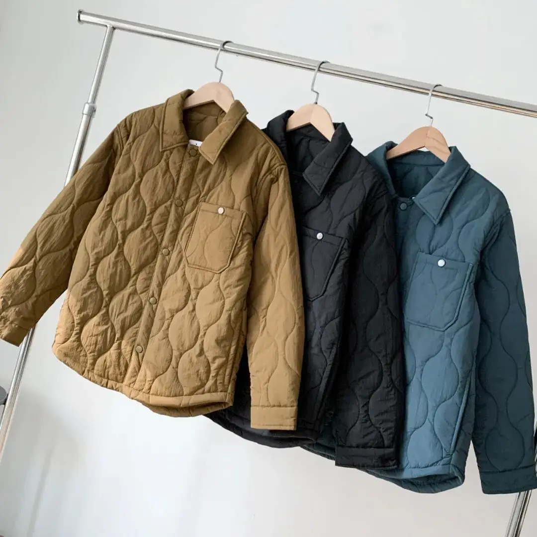 

Quilted Jacket Waterproof Autumn Winter Men's Fashionable Padded Jacket Cityboy Couple Button Up Simple Streetwear