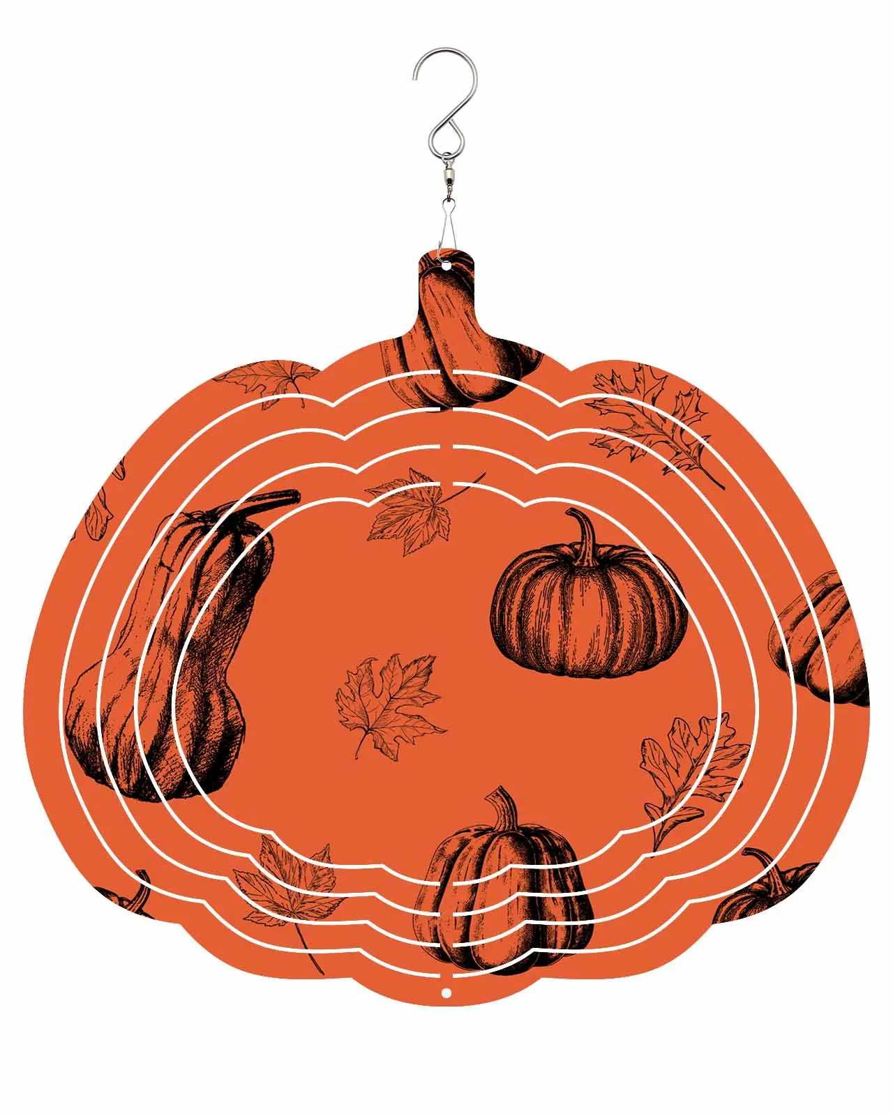 Thanksgiving Autumn Line Draft Pumpkin Balcony Stainless Steel Hanging Decorations For Home 3D Rotating Wind Spinner