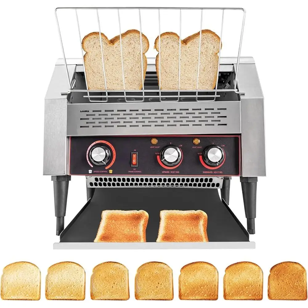 상업용 컨베이어 토스터 시간당 450개 조각 조절 가능한 온도와 속도를 갖춘 2600W 헤비 듀티 스테인레스 스틸 토스터