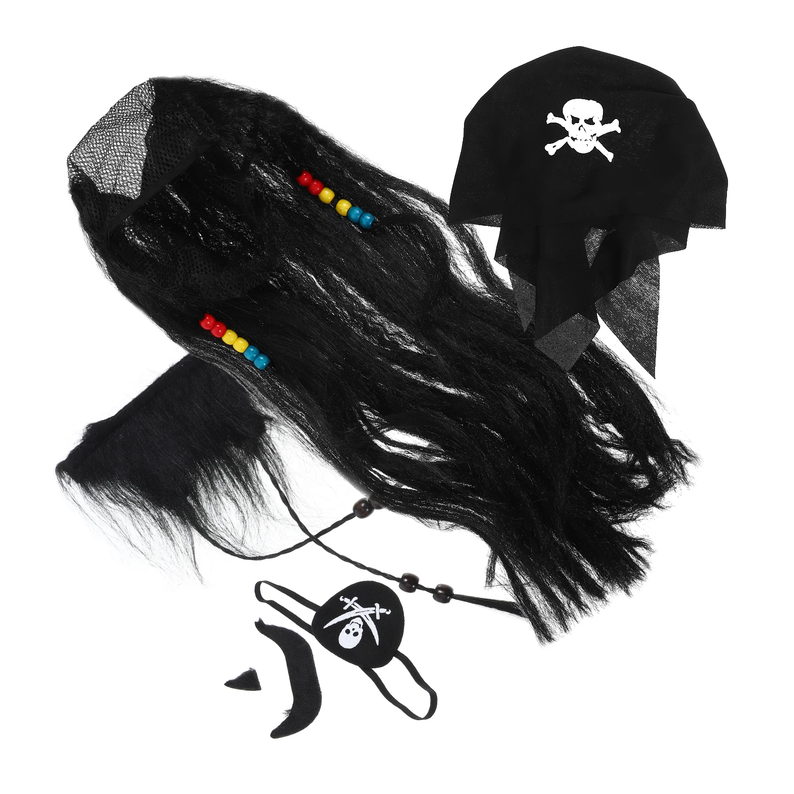 

Pirate Beard Set Realistic Fake Facial Hair Costume Accessories Eye Patch for Halloween Party Cosplay Men Reusable Fabric