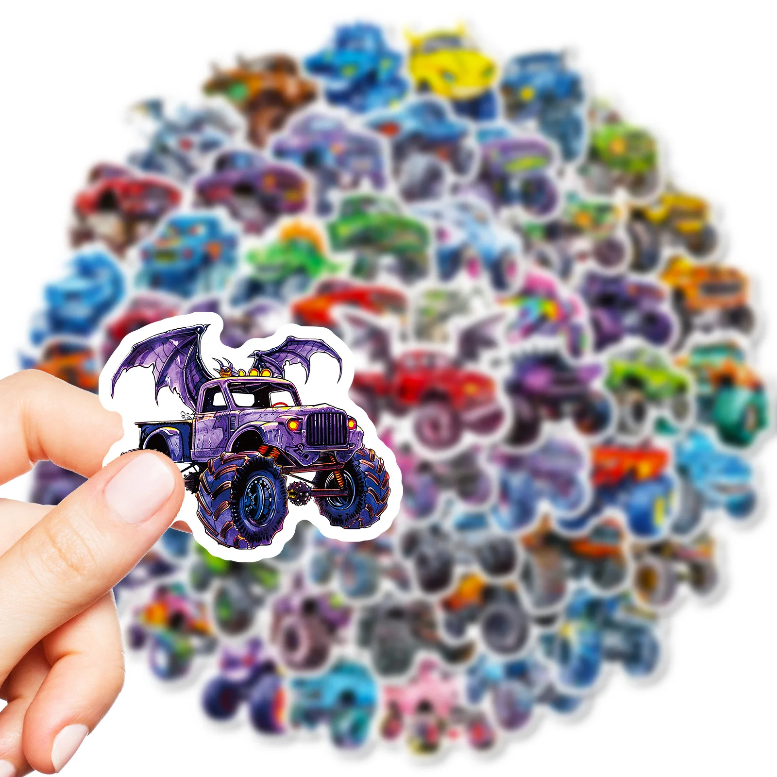 56PCS Cool Cartoon Monster Truck Stickers Colorful Graffiti High Adhesion Waterproof Fade-Resistant Decor for DIY