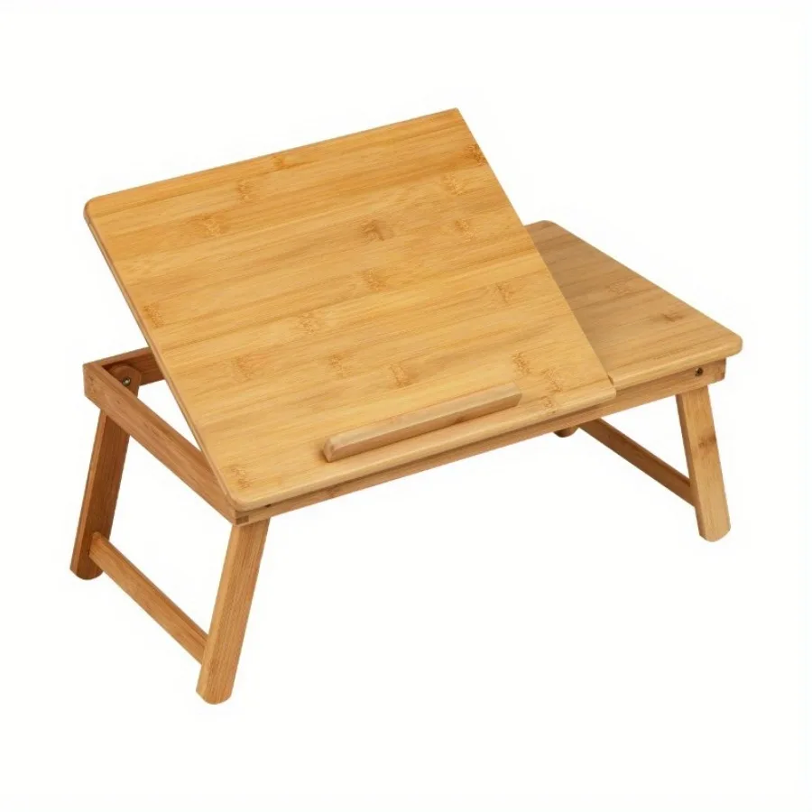 Suporte para laptop de mesa de colo, bandeja de cama, dormitório, pernas dobráveis, rayon de bambu, marrom