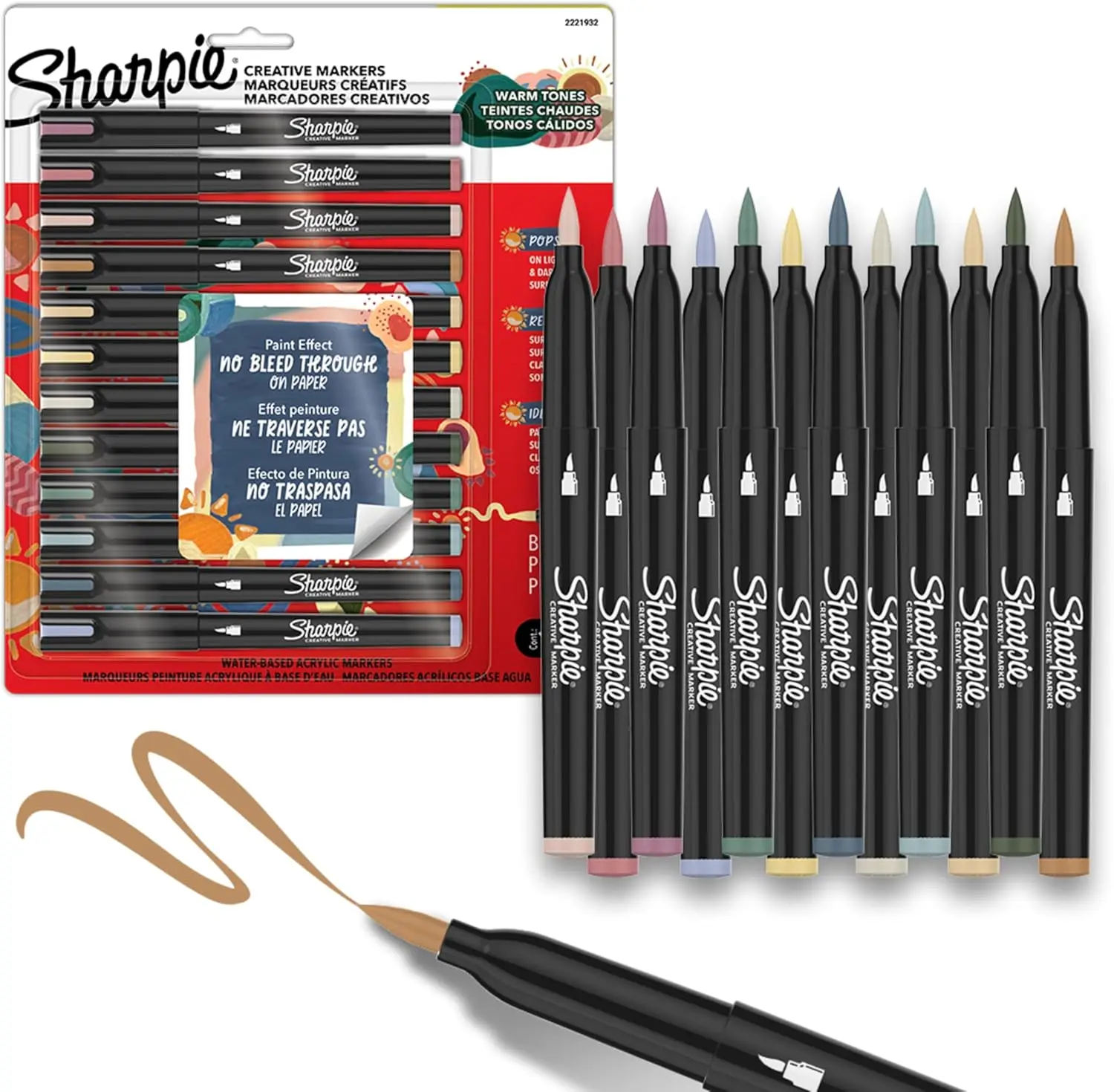 

Water-Based Acrylic Markers, Fine Tip, 12 Count - Warm Tones, Non-Bleed