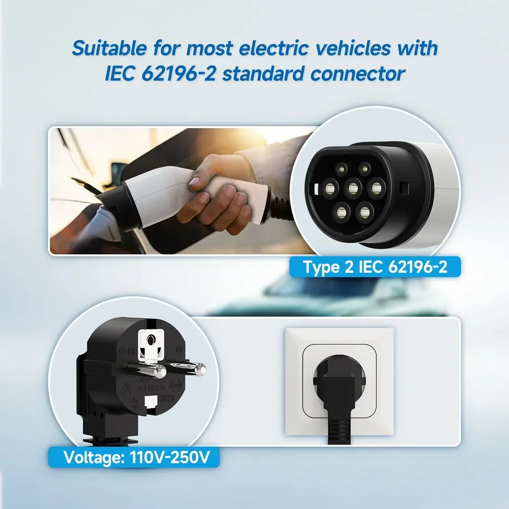 Cargador EV portátil para coche eléctrico, Cable de carga de 3,6 kW, 16A, tipo 2, tipo 1, SAE J1772 EVSE, enchufe europeo, caja de pared, controlador