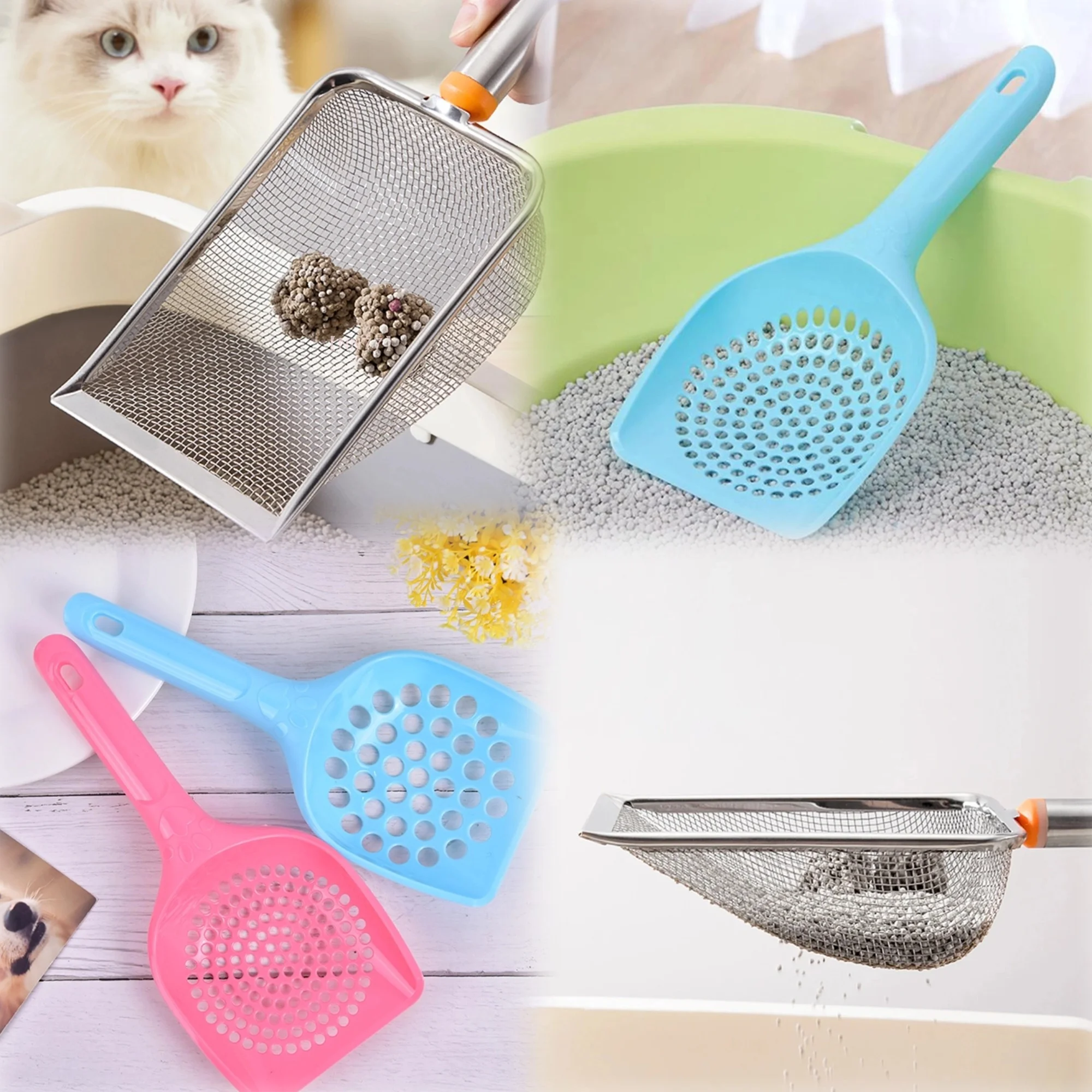 Stainless Steel Fine Mesh Cat Litter Scoop Easy To Clean Non-Stick Shovel For Reptiles Sand Efficient Durable Litter Scoop