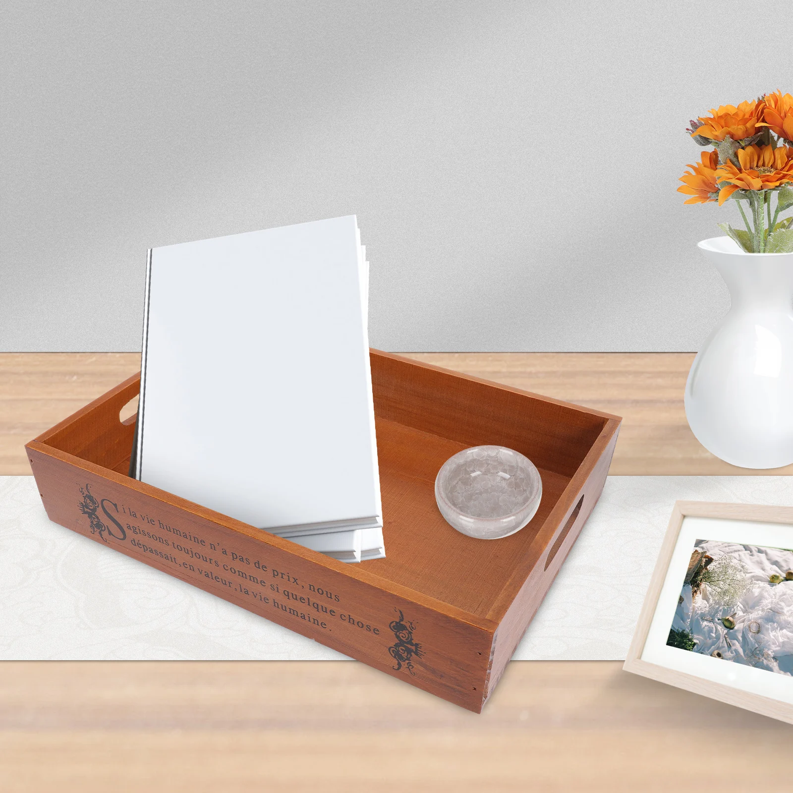 

Wooden Storage Tray Letter Holder for Paper Books Stationery Reusable Smooth Surface Strong Capacity Plant Pot Shelf Decorative