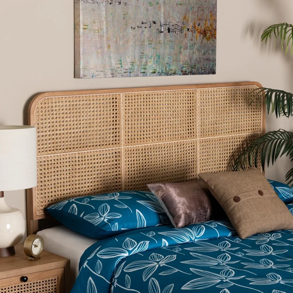 bali & pari Lainer Modern Bohemian Natural Finished Bayur Wood and Natural Bamboo Queen Size Headboard