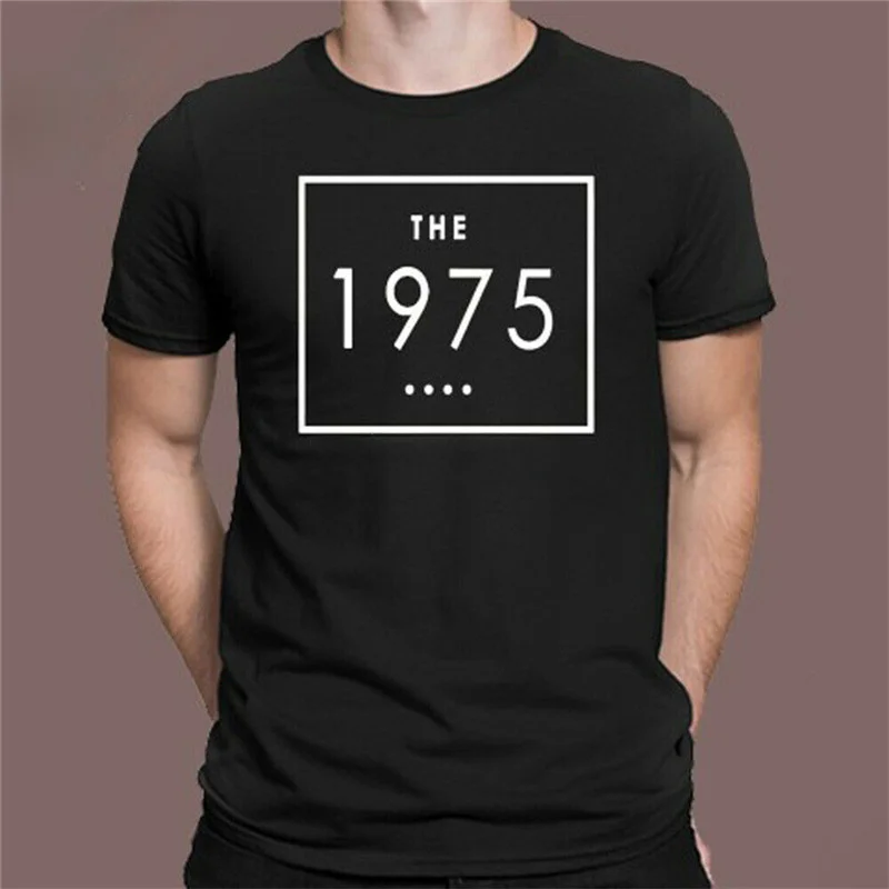 Men's Black T-Shirt with 1975 Rock Band Logo Size S M L Xl 2Xl 5XL Vintage T-shirt with Custom Special Letter Print Euro Size