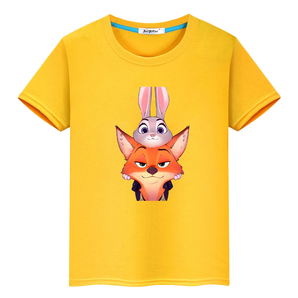 

Zootopia 2 Print t shirt for kids boy 10years Tops 100%Cotton anime Short Disney Kawaii pride tshirt y2k one piece girl clothes