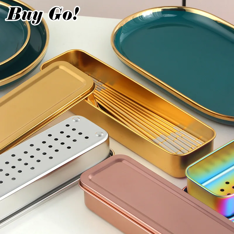 1/2PCS Stainless Steel Chopsticks Spoon Storage Case Lunch Tableware Portable Travel Box Holder Kitchen Accessories Dinnerware