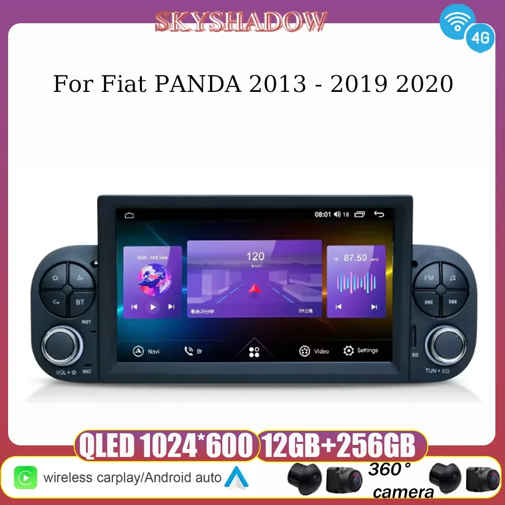 Reproductor de coche 12G+256G Carplay Auto Android 13.0 4G LTE 360 IPS con GPS, mapas, WIFI, Bluetooth y radio para Fiat PANDA 2013 - 2019 2020