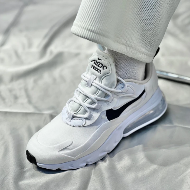 Nike Air Max 270 React White Black Metallic Silver Women Minimalist Casual Style Air Cushion Running Shoes CI3899-101