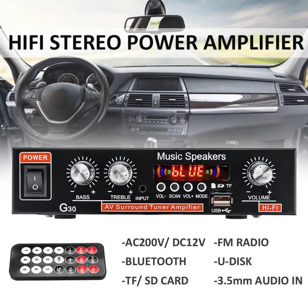 G30 Stereo Amplifier HiFi Sound Subwoofer Convenient Two Channels Home Power Amplifier for Car