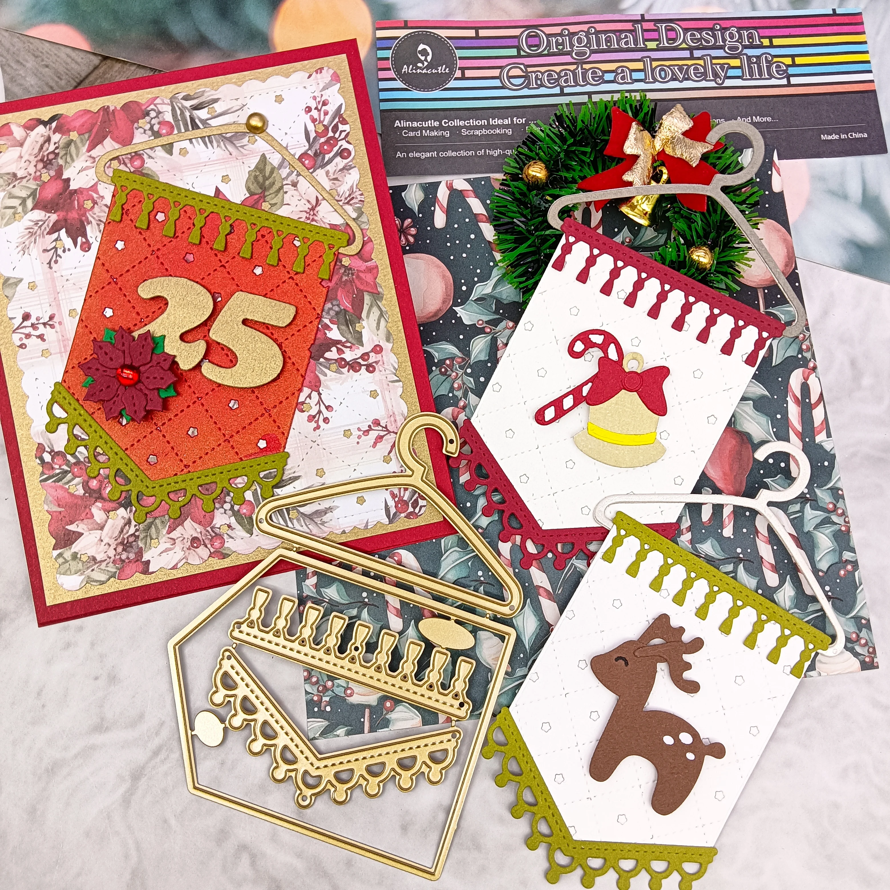 Alinacutle-Flagge zum Aufhängen, Metall-Stanzformen, gestanzt, goldene Stanzformen für Weihnachtsgeschenk, Papierhandwerk, handgefertigte Kartenherstellung, DIY-Grußkarten