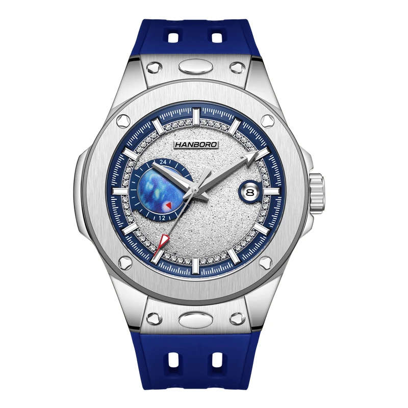 HANBORO orologio automatico da uomo 42mm orologio da polso meccanico impermeabile zaffiro luminoso 24 ore data Miyota8217 cinturino a sgancio rapido
