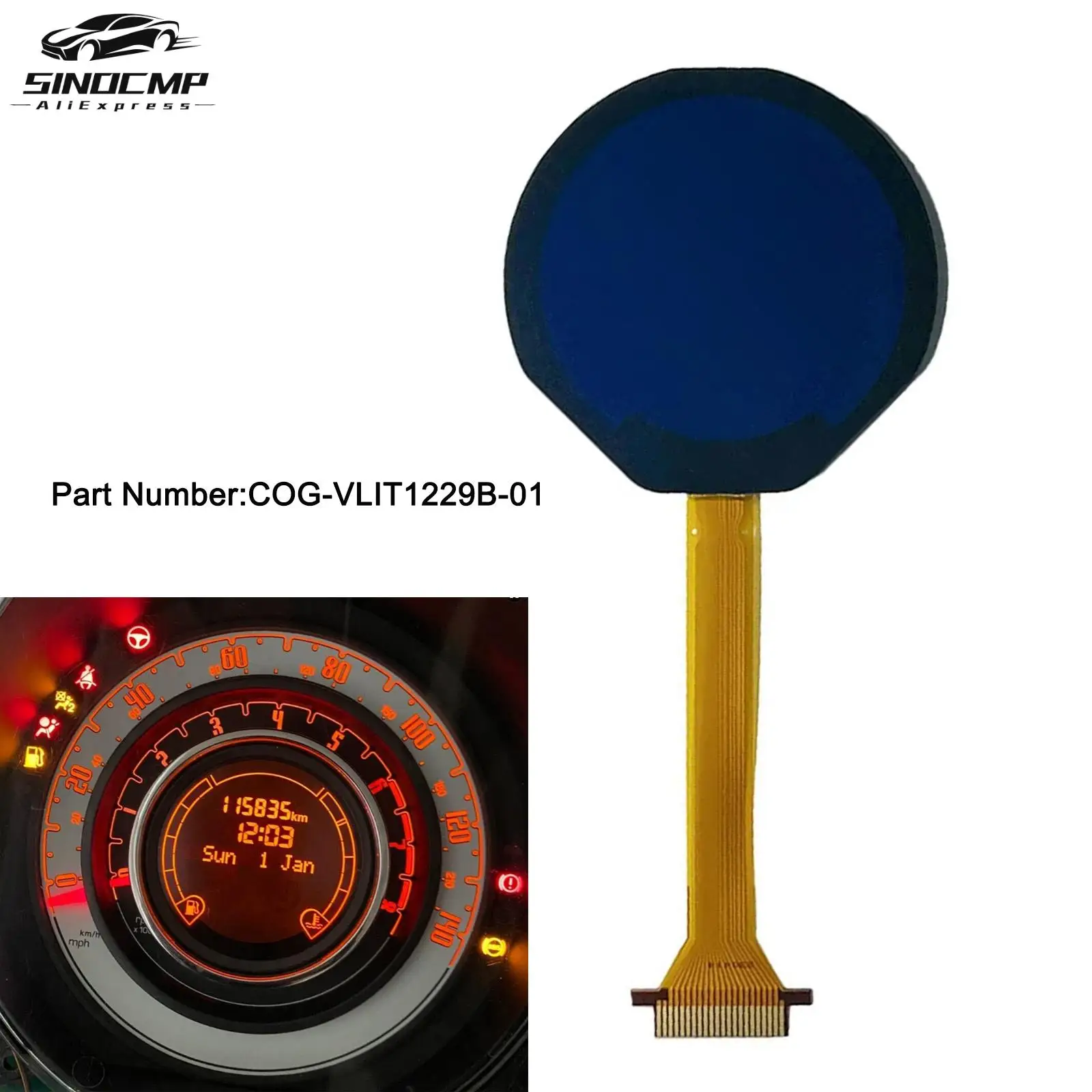 

Dashboard LCD Display Screen COG-VLIT1229B-01 For FIAT 500 Interior Instrument Cluster LCD Screen Repair Accessories