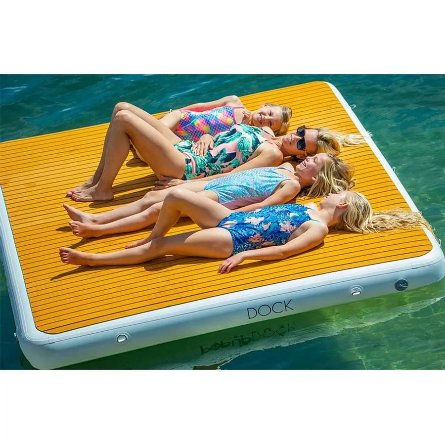 2x2x0.2m Teak Inflatable Pontoon Platform Raft Jet Ski Yacht Dock