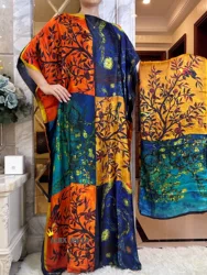 2023 New Fashion classic African clothing dashiki robe silk fabric women's 2-piece printed loose dress